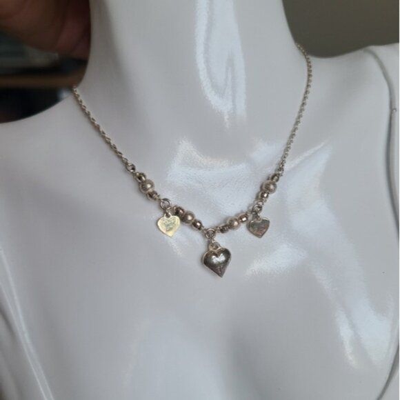 Vintage Sterling Silver Soft Girl Dainty Layered Dangle Heart Love Necklace - Picture 2 of 9